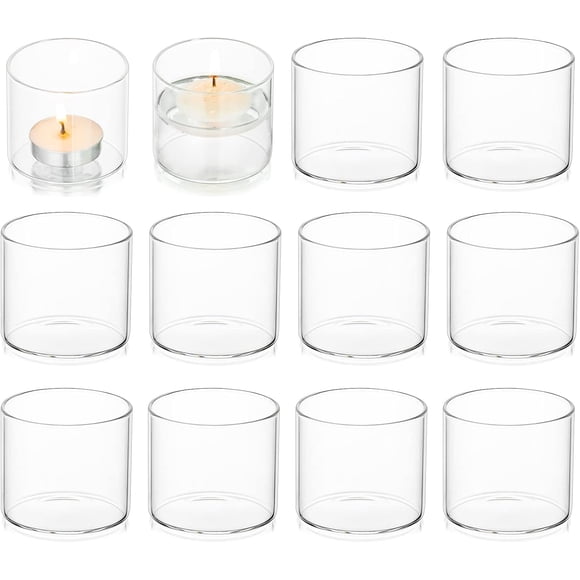 Floating Candle Tea Light Holders - Clear Glass Votive Tealight Candle Holder as Candlelit Dinner Wedding Party Events Birthday Reception Centerpiece Accessories Holiday Decor +Ext