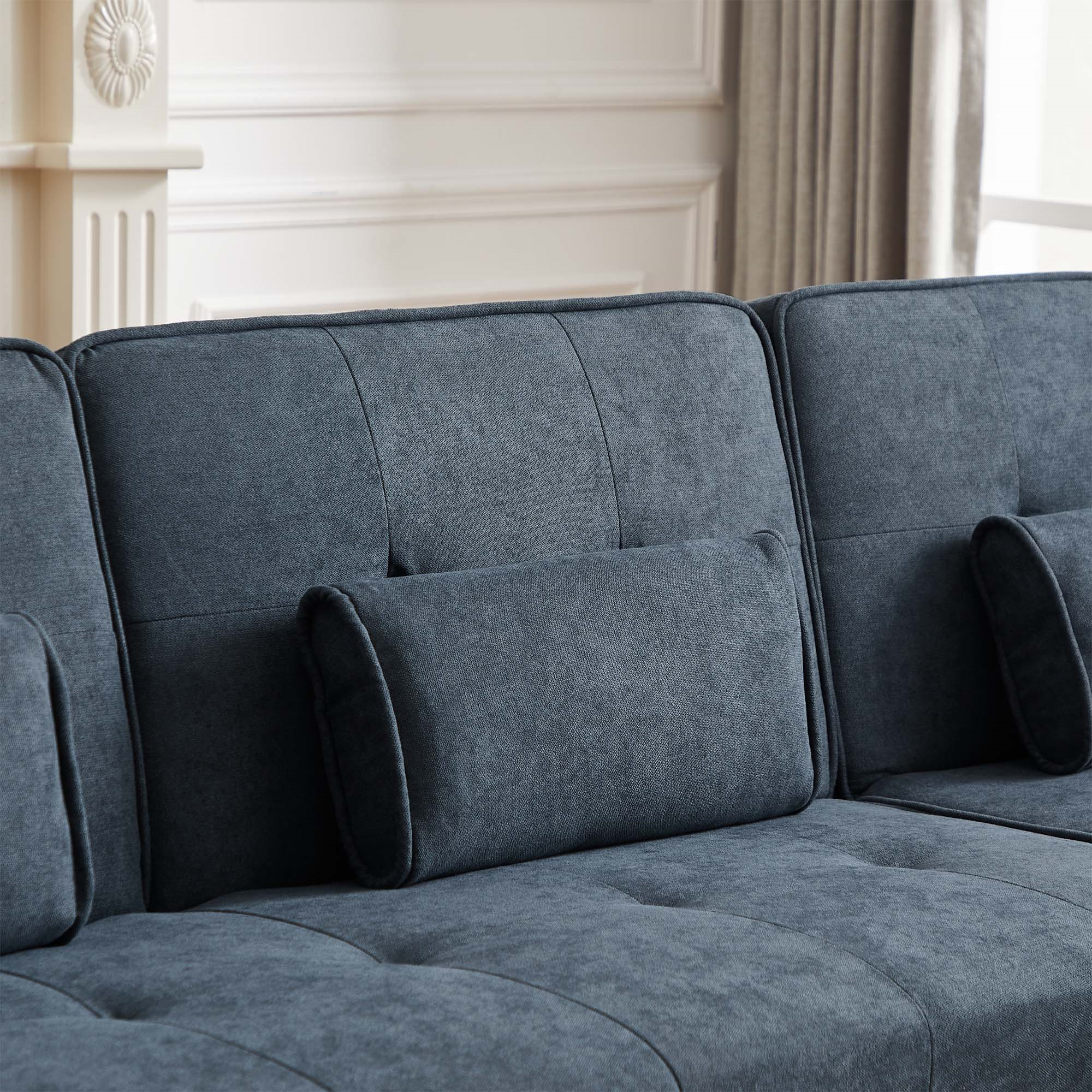 Aukfa 94" Futon Sofa Bed, Convertible Sleeper Sofa for Living Room, Right Facing Chaise, Linen, Gray
