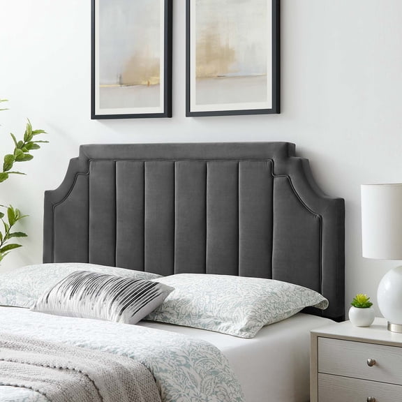 Modway Alyona Channel Tufted Performance Velvet Full/Queen Headboard in Charcoal