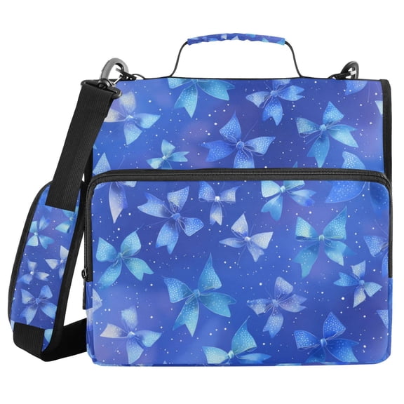 Blue Shining Bows Binder Bag with Shoulder Strap 3 Ring Zipper Binder File Folder Document Storage
