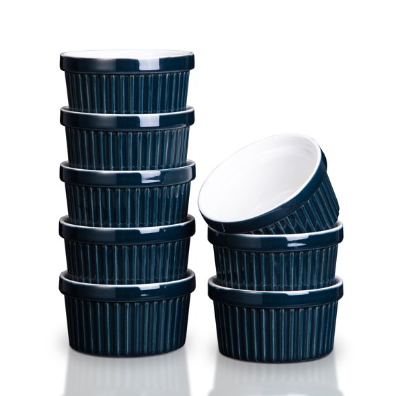 EastVita Ramekins Bowls, Set of 8, Porcelain Dipping Sauce Bowls, Oven Safe, Classic Style Ramekins for Baking Souffle Ramekins, Creme Brulee Porcelain Ramekins