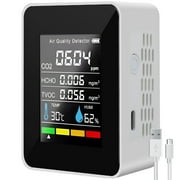 Portable Air Quality Monitor Indoor CO2 Detector 5 in 1 Formaldehyde HCHO TVOC Tester LCD Temperature Humidity