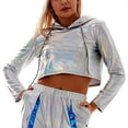 thumbnail image 2 of Tiweut Hoodies for Women Glossy Faux Letter Cropped Long Sleeve Pullover Oversized Streetwear Blouse, 2 of 2