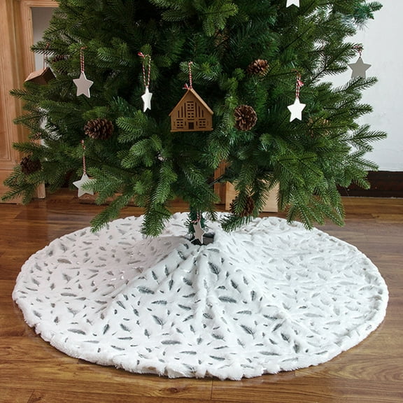 ESULOMP Christmas Tree Skirt, 35 Inch Silver Soft Faux Fur Tree Skirts Plush Christmas Decorations, Silver Ornaments Christmas Tree Skirts Xmas Decorations Indoor Holiday Party Decor