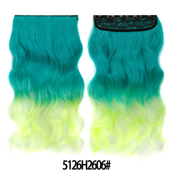 XmhyTop 17.7" Long Straight Clip in Hair Extensions, Full Head One Piece Style with 5 Clips, Highlight Synthetic Fibre, Easy-to-Wear for Women, Green C