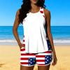 Xucatan Women's Independence Day Printed Tankini Set with Removable Pads and Pocket Swim Shorts, Modest Two Piece Swimsuit with Sports Top for Beach Pool Vacation Gift