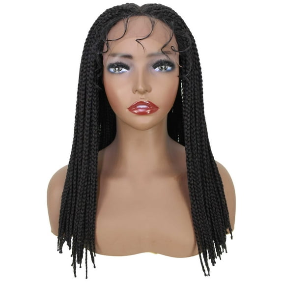 LUXLUXE Angela 16.5" HD Lace Front Braided Wig with Baby Hair, Heat Resistant Fibers, Natural Black