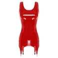 thumbnail image 3 of ZDHoor ZDHoor Women's PVC Leather Tank Top Bodycon Dress with Metal Clips Club Party Latex Mini Dress Red S, 3 of 7