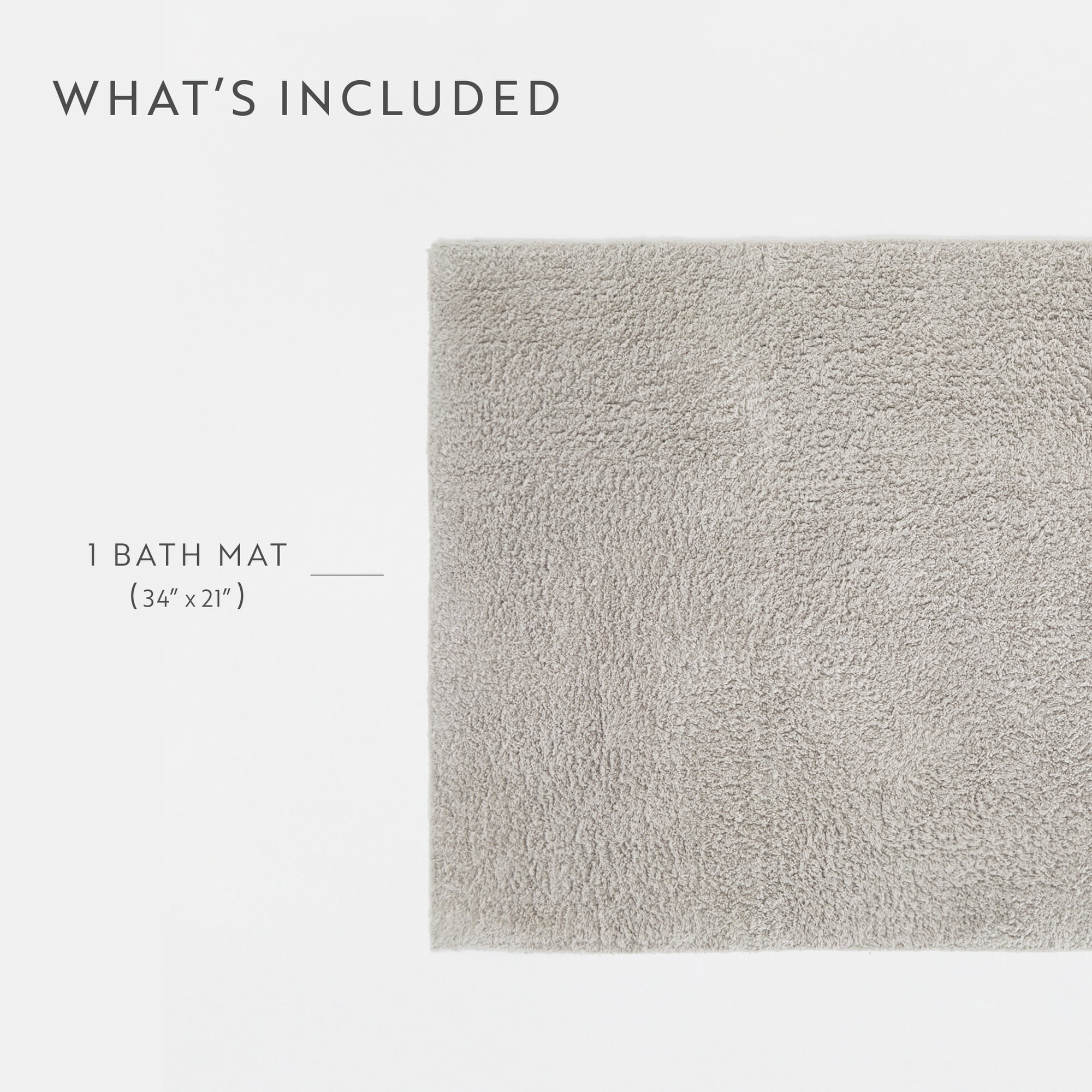 Noble Linens Reversible Dual-Texture Cotton Bath Mat, 34 in x 21 in, Light Gray