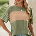 thumbnail image 5 of Delayuji Summer Tops Trendy Oversized 2025 Crewneck Casual Color Block Striped Womens Shirts Blouses Green L Polyester,Spandex Short Sleeve Shirts for Women, 5 of 5
