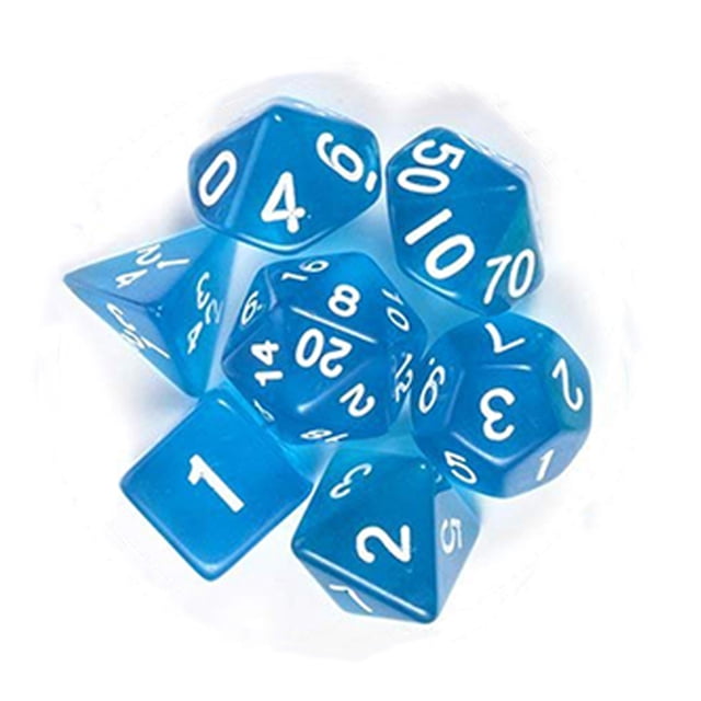 7Pcs/Set Translucent Polyhedral Dice Set for Dungeons Dragons Pathfinder D&D RPG (D4 D6 D8 D10 D12 D20 D%) Blue