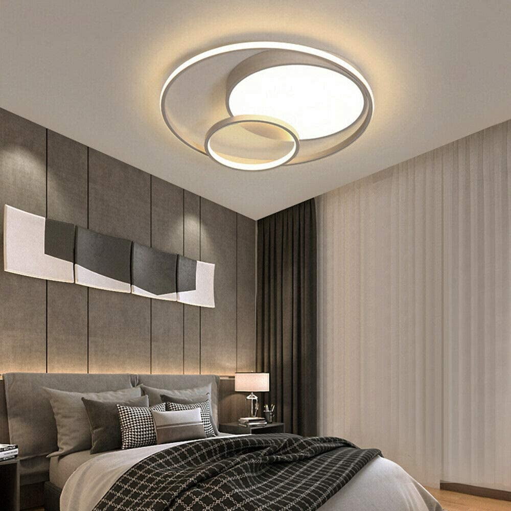 Loyalheartdy 18.9" LED Ceiling Light, 55W White Creative 3-Ring Acrylic Round 3-Color Chandelier Fixture for Bedroom, Living Room