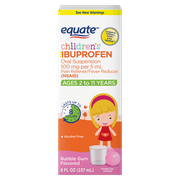 Equate Children's Ibuprofen Oral Suspension, 100 mg, Bubble Gum Flavor, Ages 2 to 11 Years, 8 fl oz, Compare to Children's Motrin® Active Ingredient
