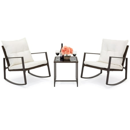 Best Choice Products 3-Piece Wicker Patio Bistro Furniture Set with 2 Rocking Chairs and Glass Side Table, (Best Patio Furniture Brands 2019)