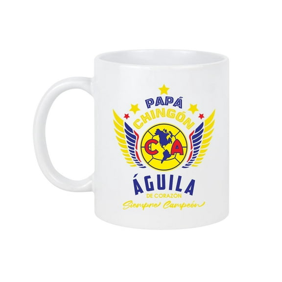 Club America Soccer Fan Coffee Mug – Papá Chingón Design – Águila de Corazón, Siempre Campeón – 11 oz White Ceramic Cup
