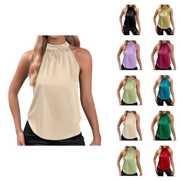 Halter Tank Tops for Women Silk Satin Lightweight Neck Dressy Casual Sleeveless Shirt Summer Outfits
