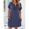thumbnail image 2 of Women Lace V Neck Casual Boho Dress Comfy Short Sleeve Flowy Hem A Line Beach Dress Navy Blue XXL, 2 of 9