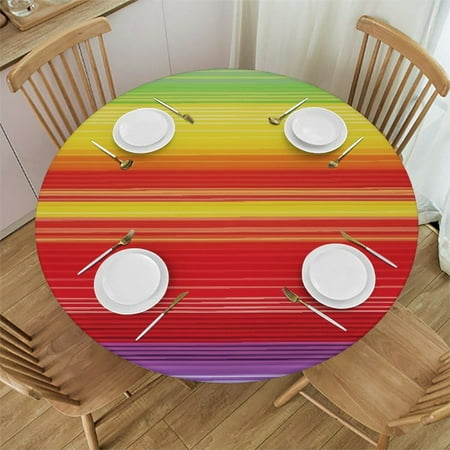 

Autua Rainbow Stripes Round Tablecloth Stain Resistant and Washable 100% Polyester Fiber for Indoor Outdoor Kitchen Dining Wedding Parties Full Width Single-Sided Printing 42 -46