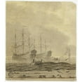 thumbnail image 2 of Cornelis Ouboter van der Grient 12x13 Black Ornate Wood Framed Double Matted Museum Art Print Titled: Whaling Ships and Small Boats with Whale (1769), 2 of 5