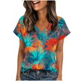 thumbnail image 5 of Womens Summer Tops 2026 V Neck Short Sleeve Shirts Trendy Dressy Casual Hawaiia Floral Vacation Outfits Printed, 5 of 7