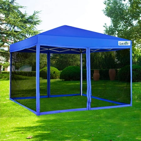 Canopy Roller Bag Quictent 8x8 EZ Pop up Canopy Tent with Netting Screen House Mesh Screen Walls Waterproof Roller Bag (Royal Blue) ()