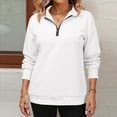 thumbnail image 5 of Womens Long Sleeve T-Shirts V Neck Quarter Zip Solid Color Lightweight Pullover Tops Casual Loose Fashion Outfits White S, 5 of 5