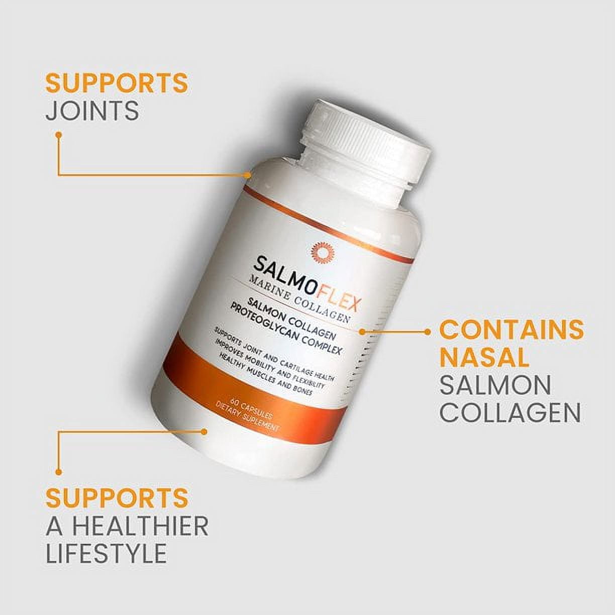 VITASEI Salmoflex Marine Collagen Peptides Pills W/Hyaluronic Acid, Vitamin C, D, E| Salmon Supplements -Hair, Skin, Nails | Multivitamin for Women & Men |Knee, Joint Relief -2 x 60 Capsules