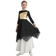 thumbnail image 3 of YIZYIF Kids Girls Bronzing Bodice Tunic Praise Worship Dance Dress Asymmetric Back Zipper Lyrical Contemporary Dance Costume Black 14, 3 of 7