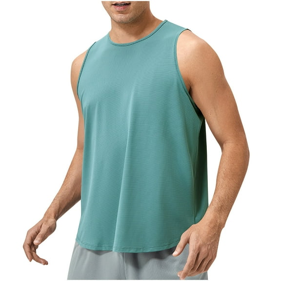 SSAAVKUY Deals Quick Dry Tank Tops Men Sleeveless Shirts Cotton Workout Gym Athletic Muscle Casual Undershirts Summer Tank Tops Men Green L