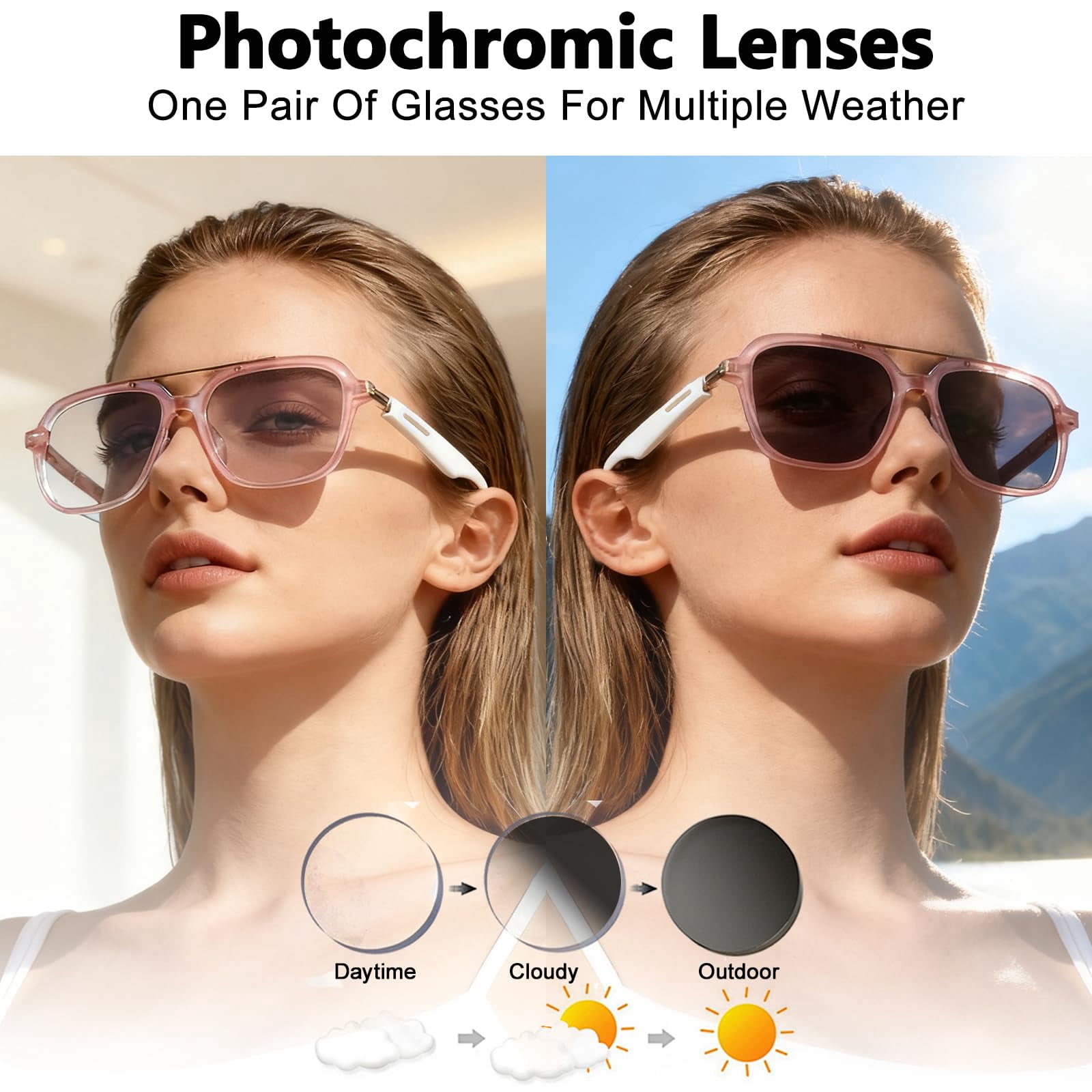 AI Smart Glasses for Men Women, Bluetooth Glasses with 164+ Languages Translation, Color-Change Lens and Hands-Free Calls for Travel Meeting Trade Business