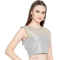 thumbnail image 2 of eloria Women's Gottapati Design Art Silk Sari Top Summer Casual Boat Neck Blouse Color : Light Grey, Size : 34, 2 of 6