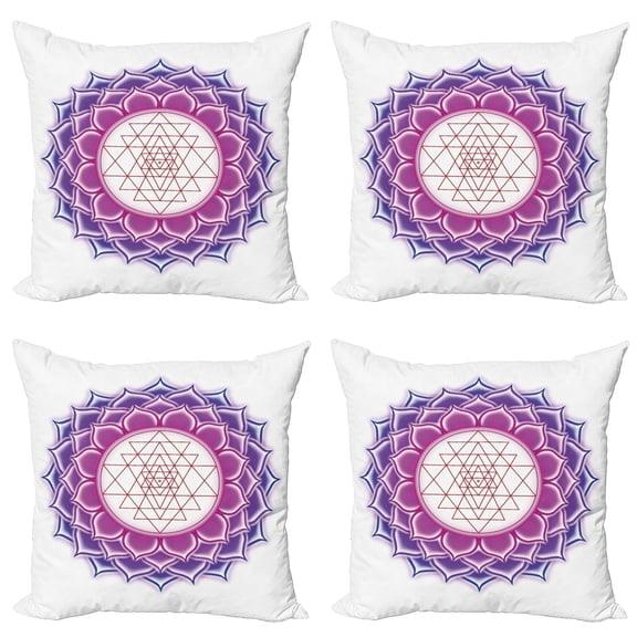 Ambesonne Leaf Throw Pillow Cover 4 Pack, Yantra Mandala, 16", Fuchsia Purple