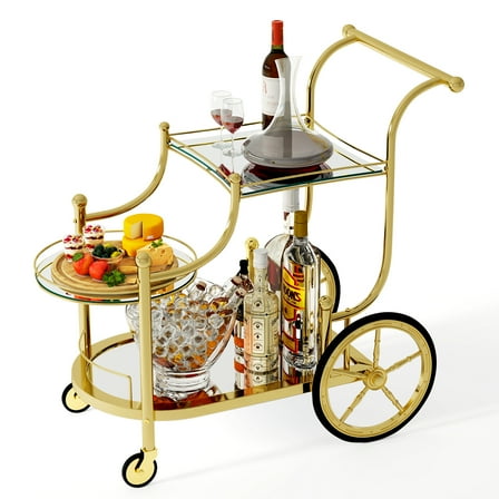 Gymax 3-Tier Home Bar Serving Cart on Wheels w/ Mirrored Shelves for Kitchen