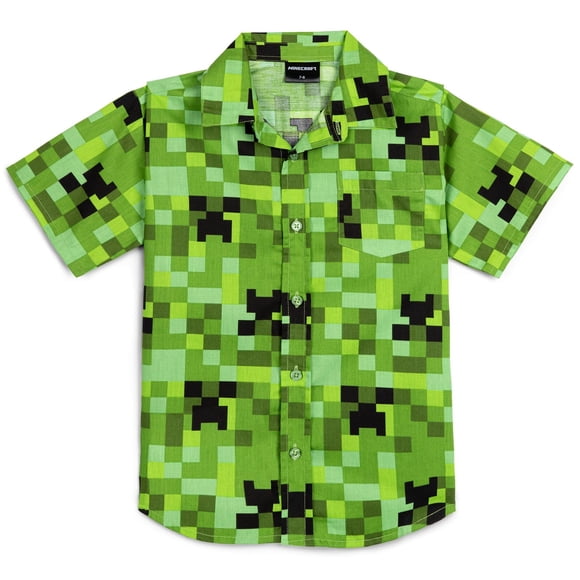 Camisa de Manga Corta con Botones para Niños Minecraft Creeper