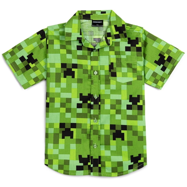Camisa de Manga Corta con Botones para Niños Minecraft Creeper