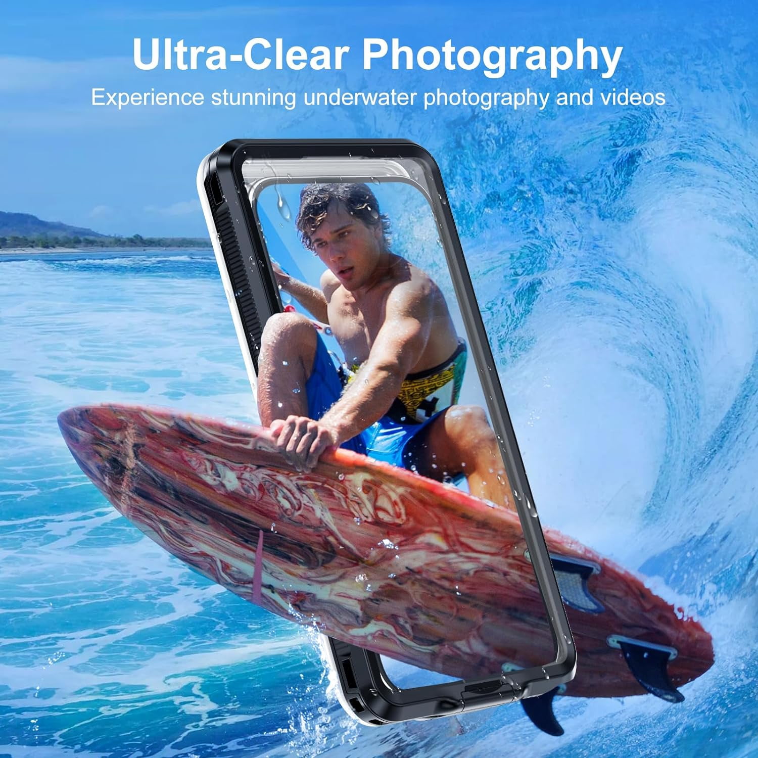 KOMI Waterproof Phone Case, Underwater Snorkeling Diving Phone Case, Universal Self-Check Water Proof Pouch Dry Bag Up to 6.9 Inch for iPhone 15/14/13/12/11/Samsung S24/S23/Google Series - Black