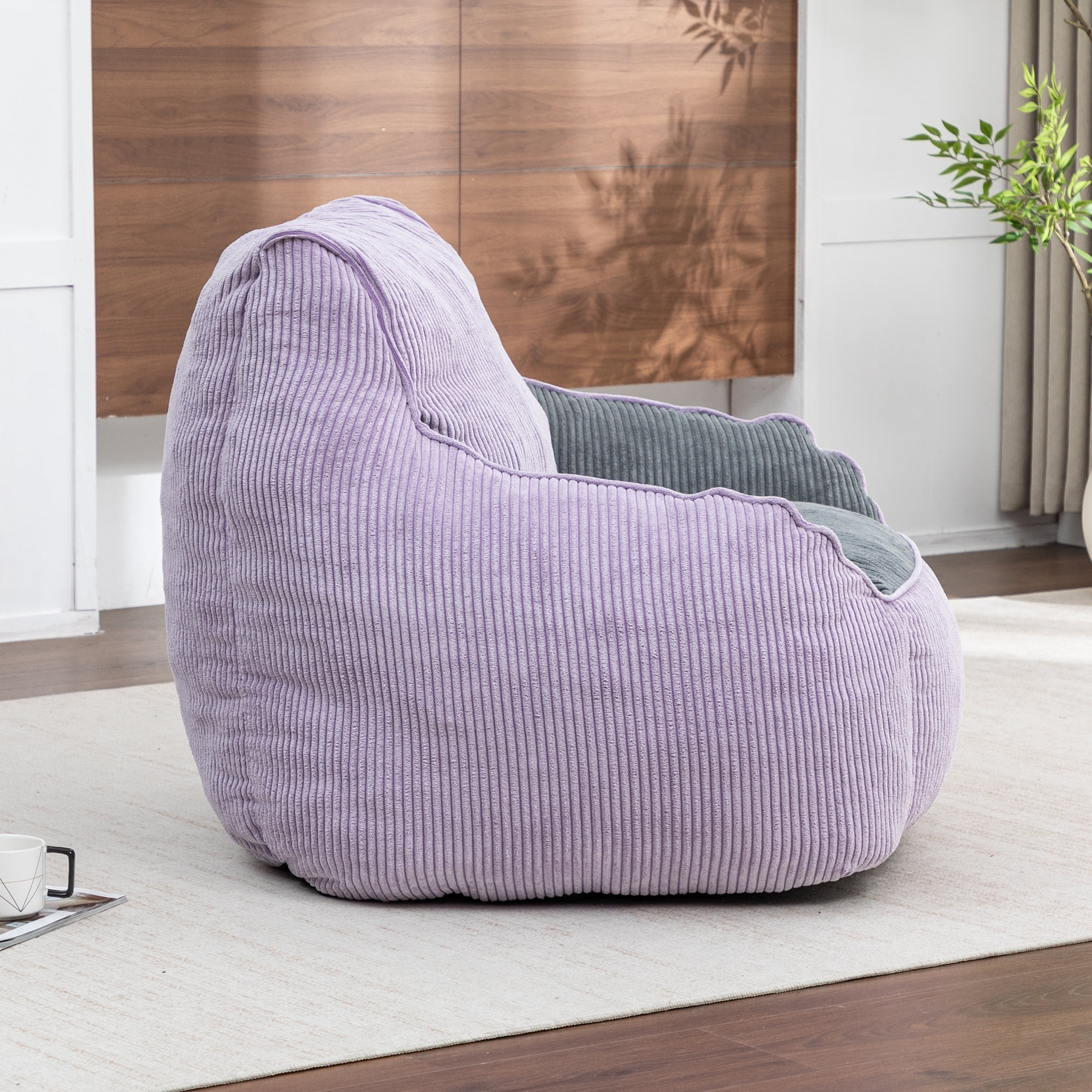 Jopath Giant Bean Bag Chair,Comfy Corduroy Large Bean Bag Chair Sofa with Armrests for Adults Teens,Lazy Sofa Couch Chairs with Filler Included for Bedroom Living Room,Gray+Purple
