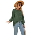 thumbnail image 2 of hirigin Women's Round Neck Tunic Tops, Casual Long Lantern Sleeve Solid Color Ruched T-Shirts, 2 of 6