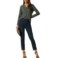 thumbnail image 2 of INSPIRAR CHIC Ropa de dormir para mujeres, camiseta de cuello en V, de canalé, para estar en casa, de manga larga, color gris, 2 of 6