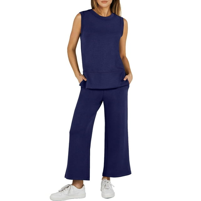 Ensemble de Pantalons à Col Bénitier Color Block pour Femmes, Ensemble de Chandail en Molleton de Fête, Tenue d'Hiver Sans Manches 3TG, Pantalon Long Décontracté