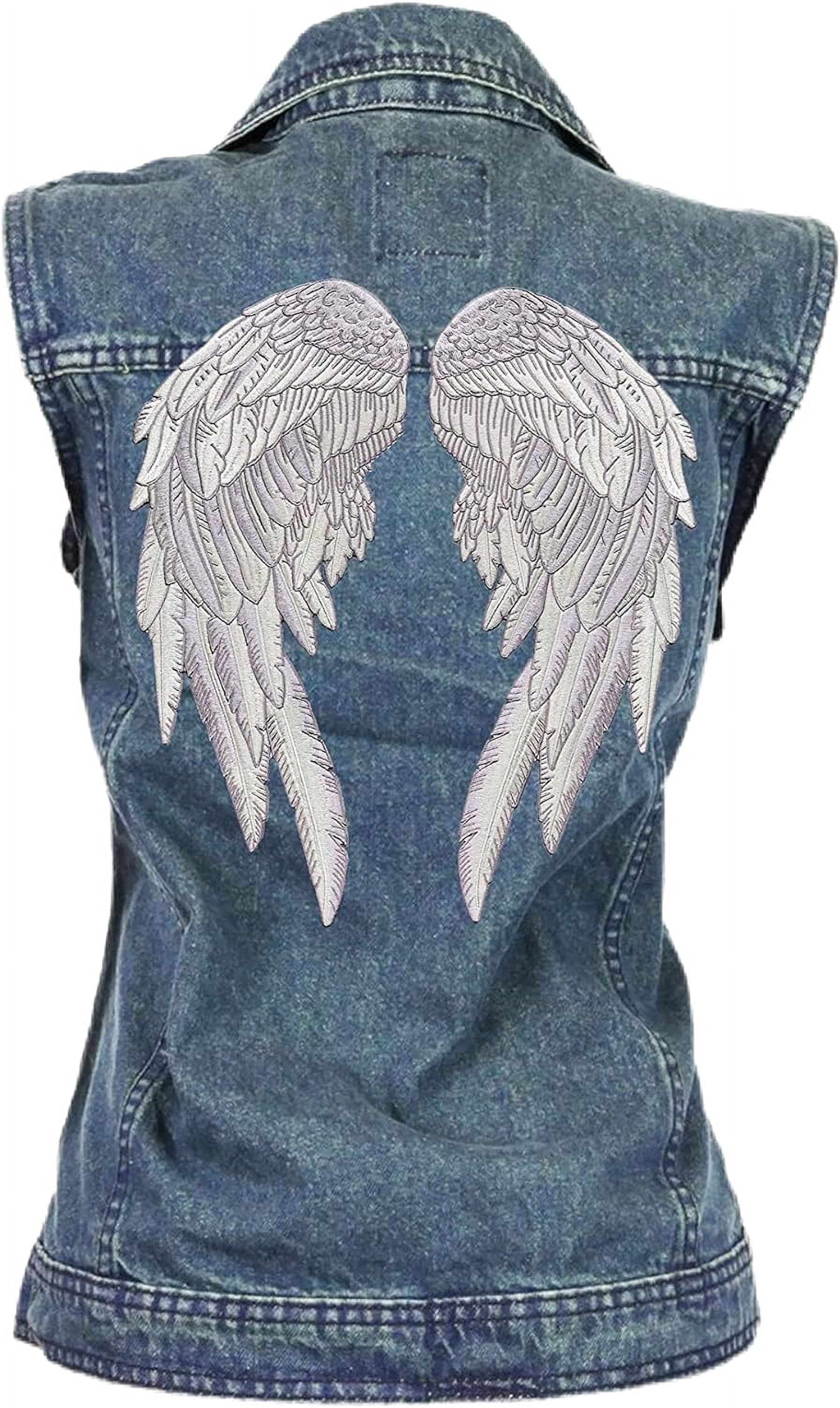 Silver Angel Wings 12” | "Saints & Sinners" Realistic Wings and Feathers Guardian Angels Patches | Back Patch for Men and Women Iron On Embroidered | Large 2pc. Set - by Nixon Thread Co.