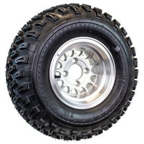 22X11.00-10 Golf Cart ATV Offroad Tire On 10X7 Gloss Silver Rim B1 All Terrain Mud Turf Knobby