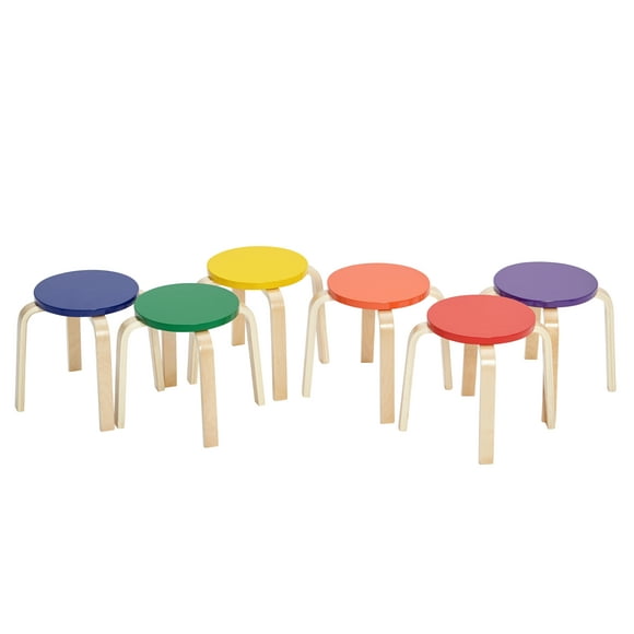 ECR4Kids Bentwood Stacking Stools for Kids, Playroom/Daycare Flexible Seating, 12" Height, 6-Piece