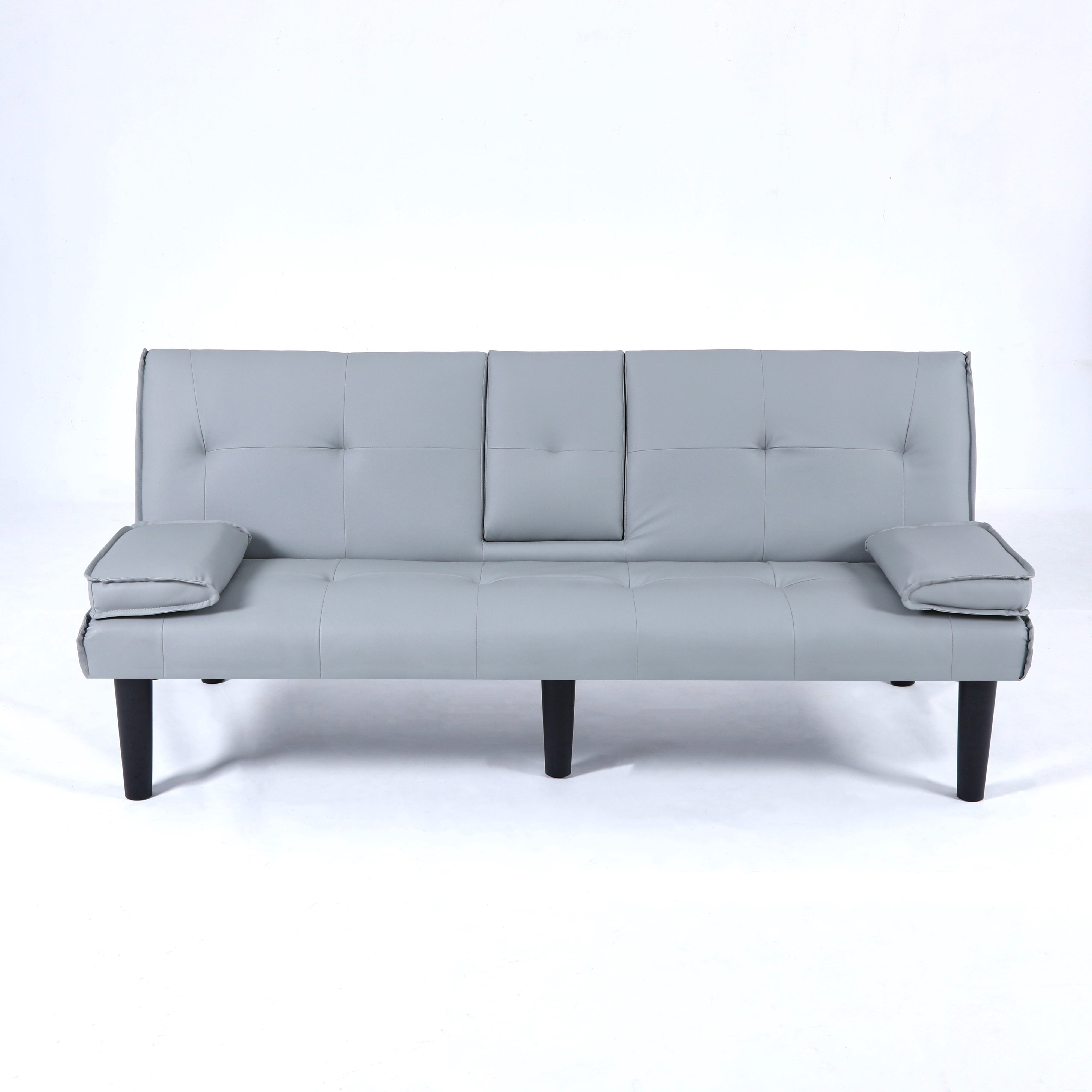 BSHTI 67-inch Foldable Futon Sleeper with S-Spring Support, 2-Seater Convertible Sofa Bed, PVC Faux Leather, Simple Assembly, Light Gray