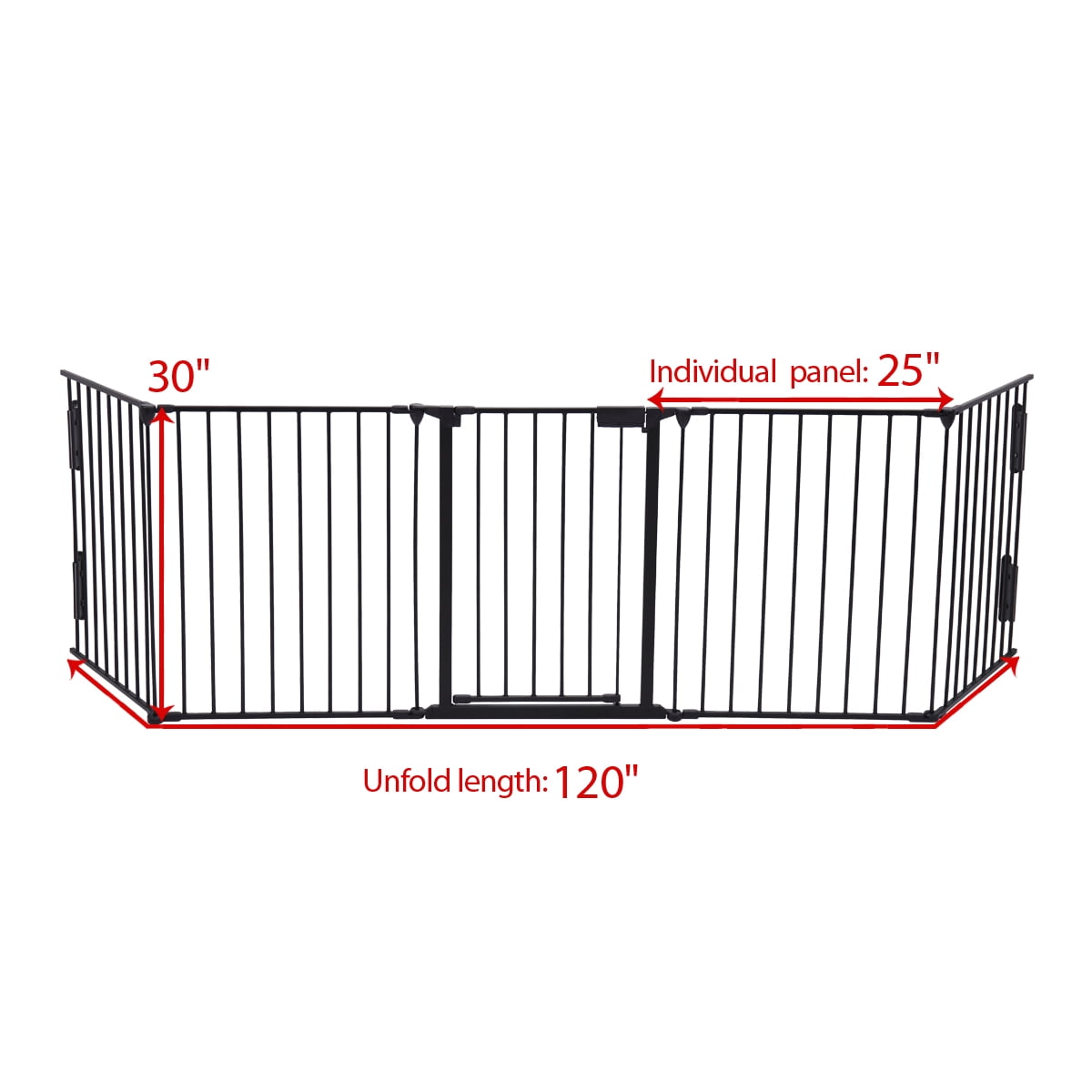 Metal Fireplace Fence, 5-Panel Baby Safety Gate/Barrier/Play Yard with Door, Christmas Tree Fence Gate for Kids/Pet/Toddler/Dog/Cat, Black