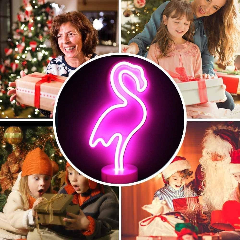 SHANJIA Neon Sign, LED Decor Night Light USB/Battery Flamingo Neon Lights with Base, for Bedroom Decoration Game Room Bar Party Kids Valentine's Gift Decor