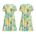 thumbnail image 3 of Bixox Robe d'Été à Manches Courtes pour Femmes Robe Ample Longueur Genou avec Poches-Ananas1, 3 of 7