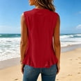 thumbnail image 5 of FDGIU Women's Round Neck Sleeveless Button Down Ruffle Hem Tank Top, Solid Cotton Linen Woven Loose Casual Blouse, 5 of 6