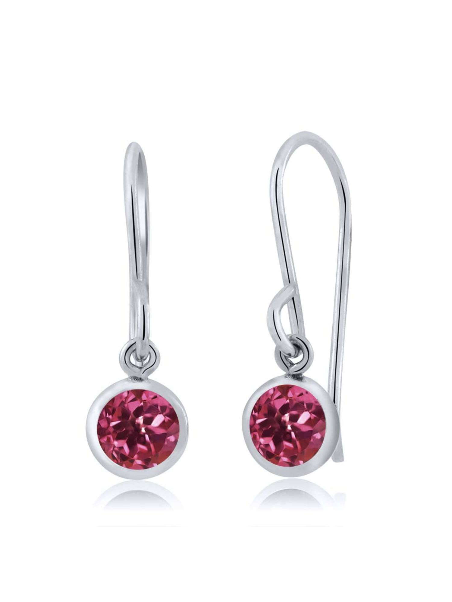 1.00 Ct Round Pink Tourmaline AA 925 Sterling Silver Earrings by
