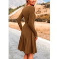 thumbnail image 2 of Vestido PRETTYGARDEN de Punto Acanalado en Línea A Manga Larga Marrón Talla L, 2 of 8